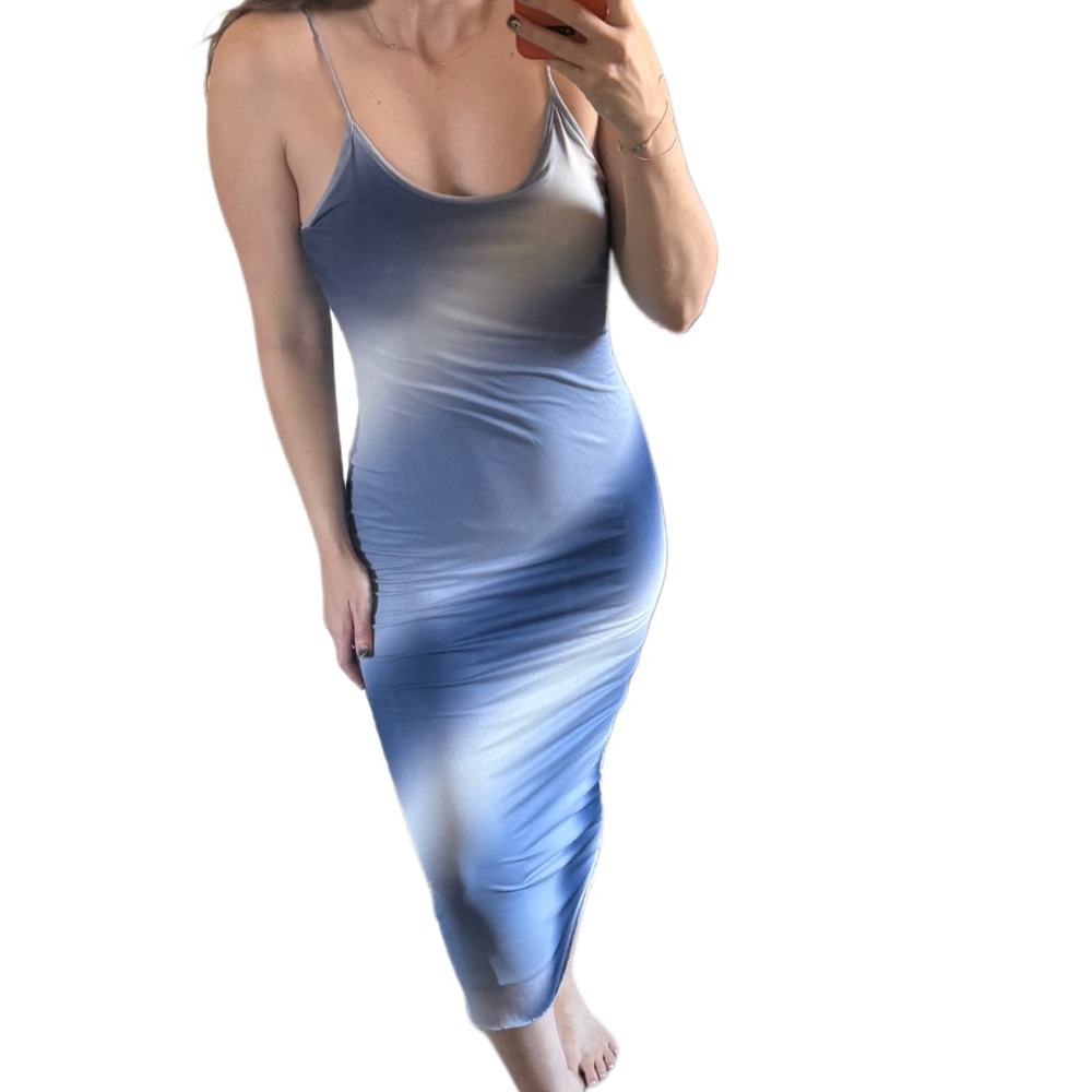 Designer sleeveless Bodycon Ombre blue maxi midi Dress women’s Sz m